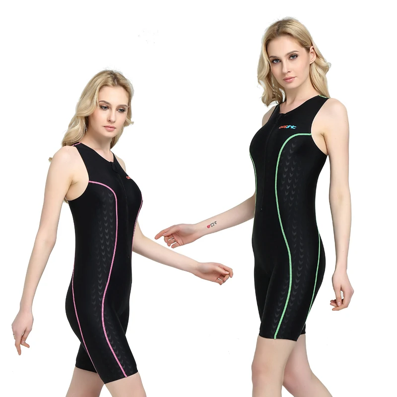 Men Women WaterProof Knee Length Racing Competition SwimSuit One Piece Professional Training Water Sport Surfing Swim Beach Wear