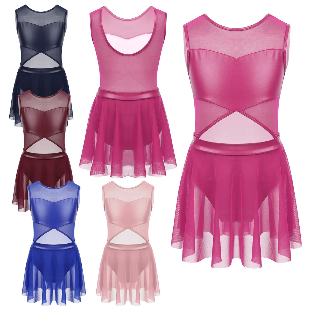 Детское платье из искусственной кожи без рукавов с вырезами спереди для