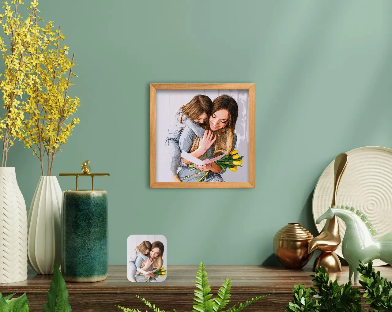 

BK дома масляной живописи для мамы и дочки фото ручной работы деревянной рамке со стразами Tablo-1