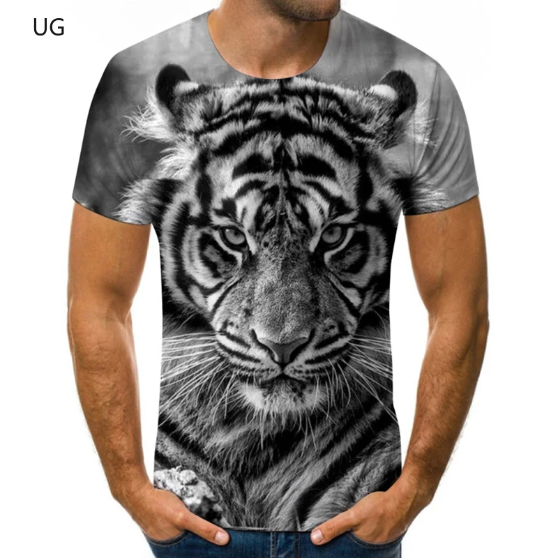 

2021 Summer Animal Lion Tiger Face Men's T-shirt 3D Print Casual Majestic Fashion Harajuku Oversized Round Neck Tops Tees 6XL
