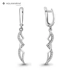 Серьги длинные AQUAMARINE с фианитами, Серебро 925 пробы