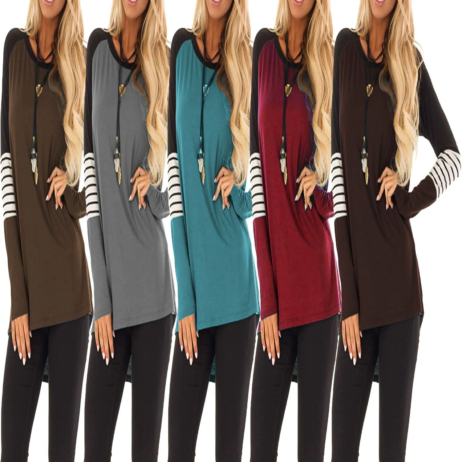

Brand Women's Base Shirt Loose Round Neck Bottoming Shirt Female Solid Color Pullover Long Sleeve Street Hipster Summer T-Shirt