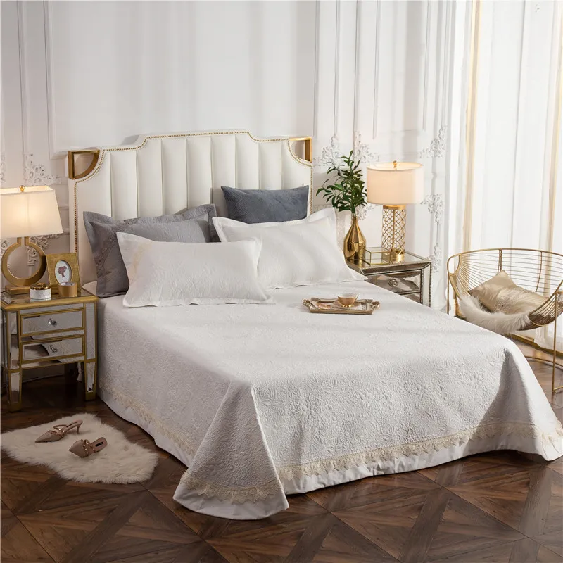 New 1pc 245x245cm and 245x265cm gray white cotton Bedspread and 2pcs pillowcase blanket Duvet Quilt bed cover