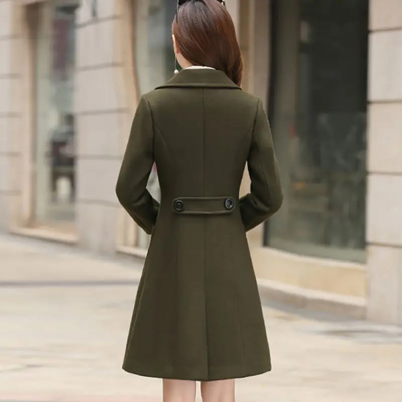 

2019 Autumn Winter Wool Blend Coats Casual Woolen Outwear Solid Overcoat Women Coat Long Sleeve Turn-down Collar Elagant Jacket