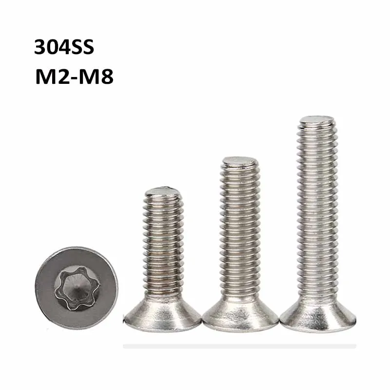

304 Stainless Steel Torx Flat Head Screws GB2673 Six-Lobe Countersunk Bolts Security Anti Theft Screw