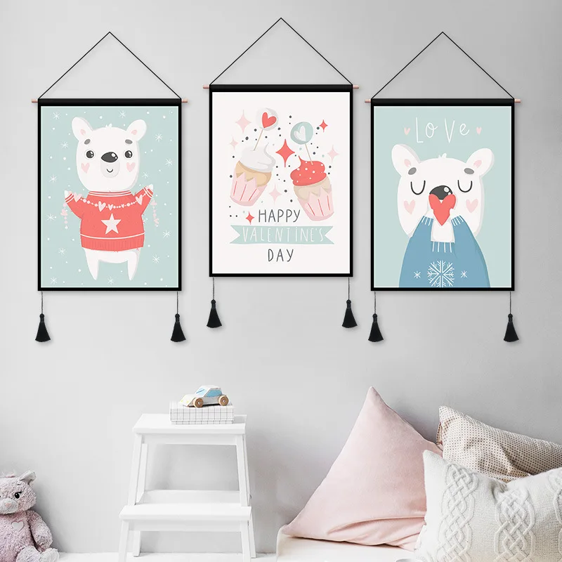 

Мультяшный настенный гобелен из хлопка с кисточками художественный фон ткань для детской комнаты домашний Декор настенный подвесной гобел...