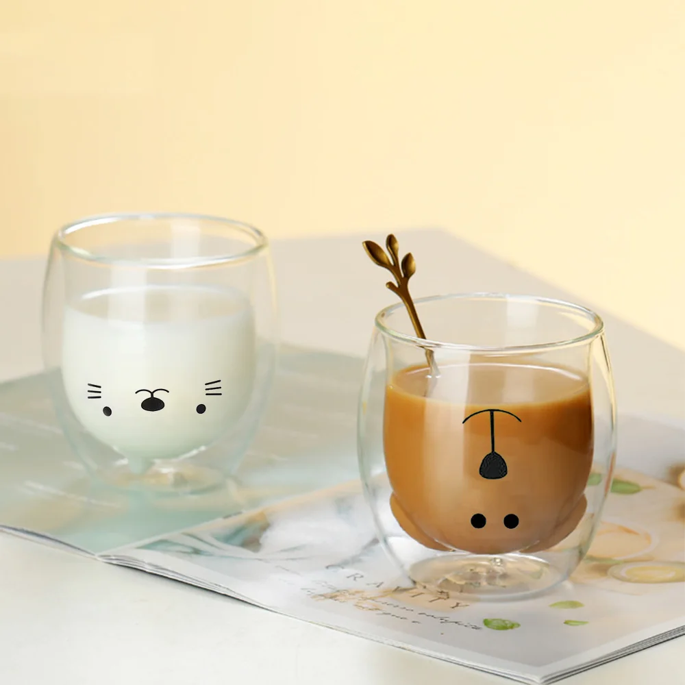 Креативная двухслойная кофейная кружка с милым медведем двойная стеклянная