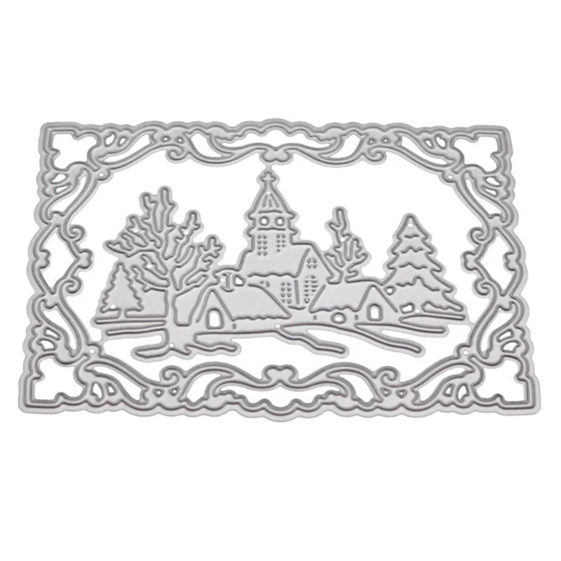 

Christmas Castle Scrapbooking Cutting Dies Metal Rectangle Frames Stencil And Stamps For DIY Embossing Card Making Tree Dies