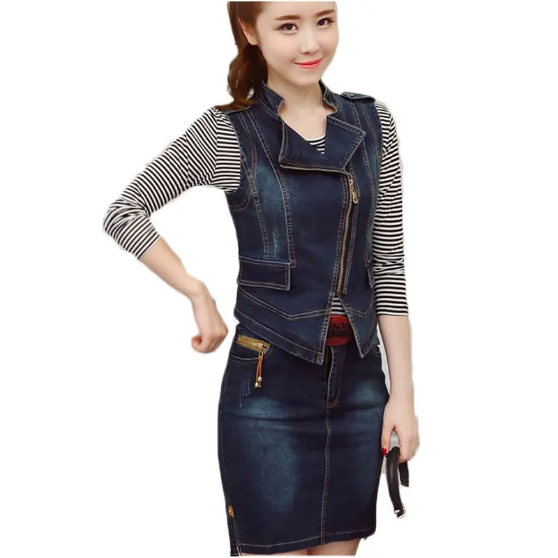 Женский джинсовый комплект одежды Европейская мода Женское пальто юбка футболка