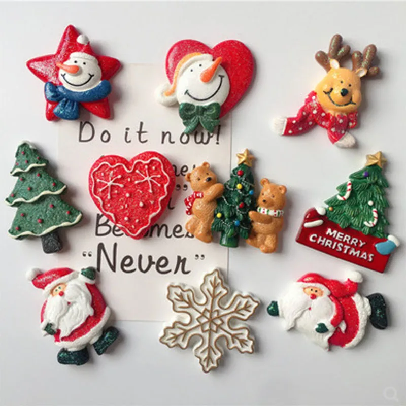 

Christmas Decorations Refrigerator Magnets Santa Snowflake Snowman Office Resin Home Decor Magne Cactus Mario Магнит Van Gogh