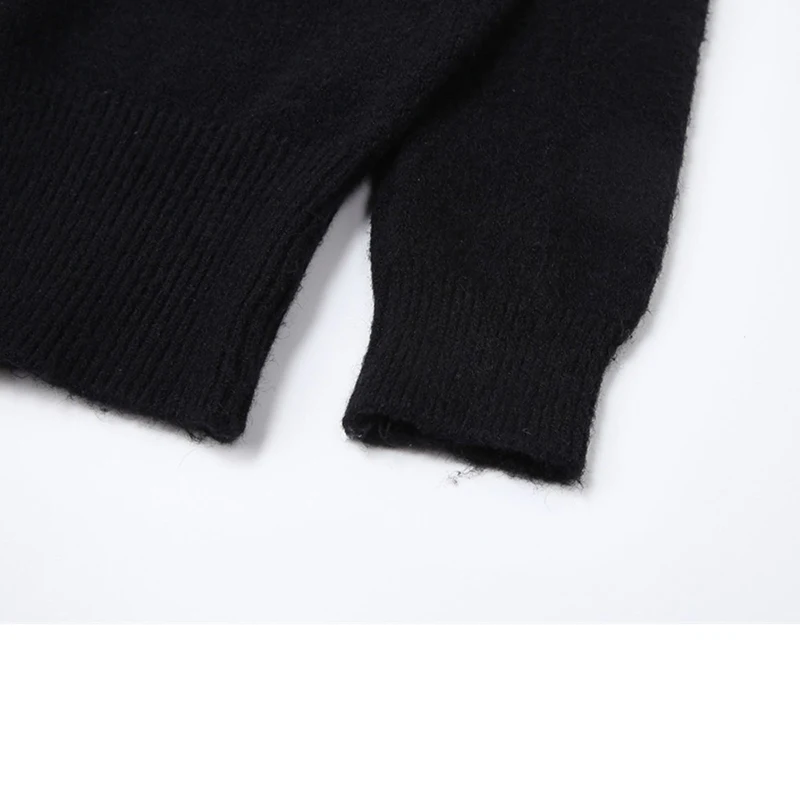 Женский вязаный кардиган в стиле преппи черный свободный свитер Корейском