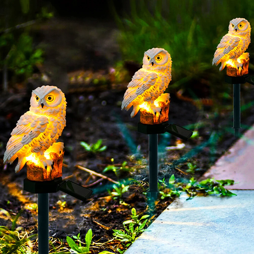 Solar Powered Garden Lamps Resin Owl Parrot Lawn Light Outdoor Rainproof LED Garden Landscape Christmas Decorative Lights