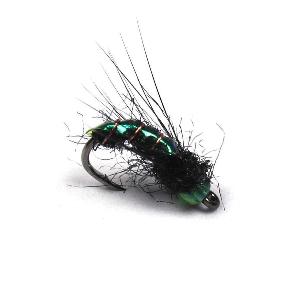 24PCS Fishing Lure #10 Hook Bright Skin Material Bee Bead Head Nymph Spinner Dry Fly Insect Bait Trout Fly Fishing Flies Caddis