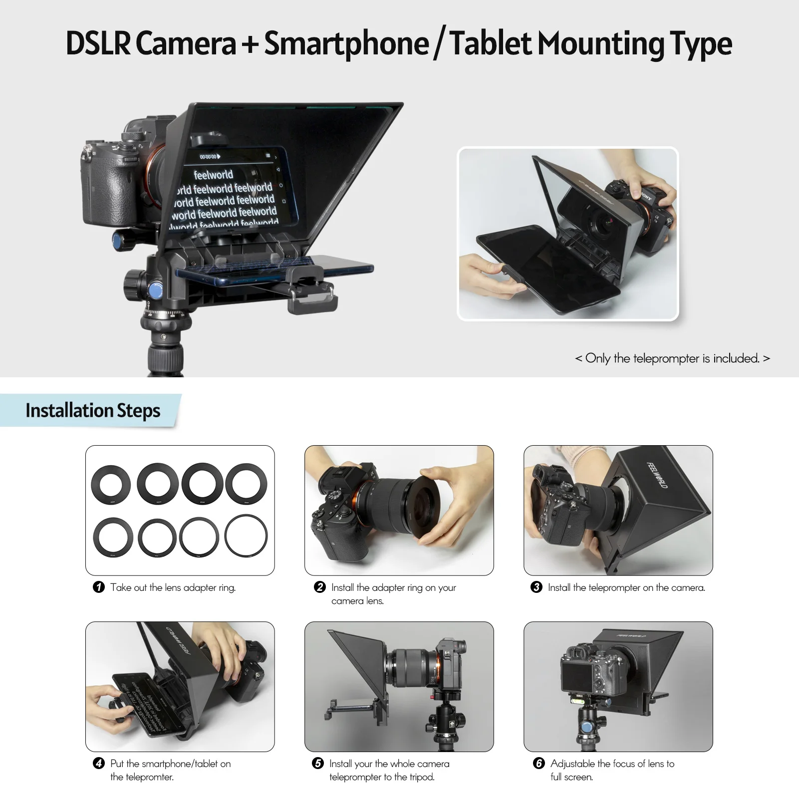 FEELWORLD TP2A смартфон DSLR камера телесуфлер с дистанционным управлением магнитный
