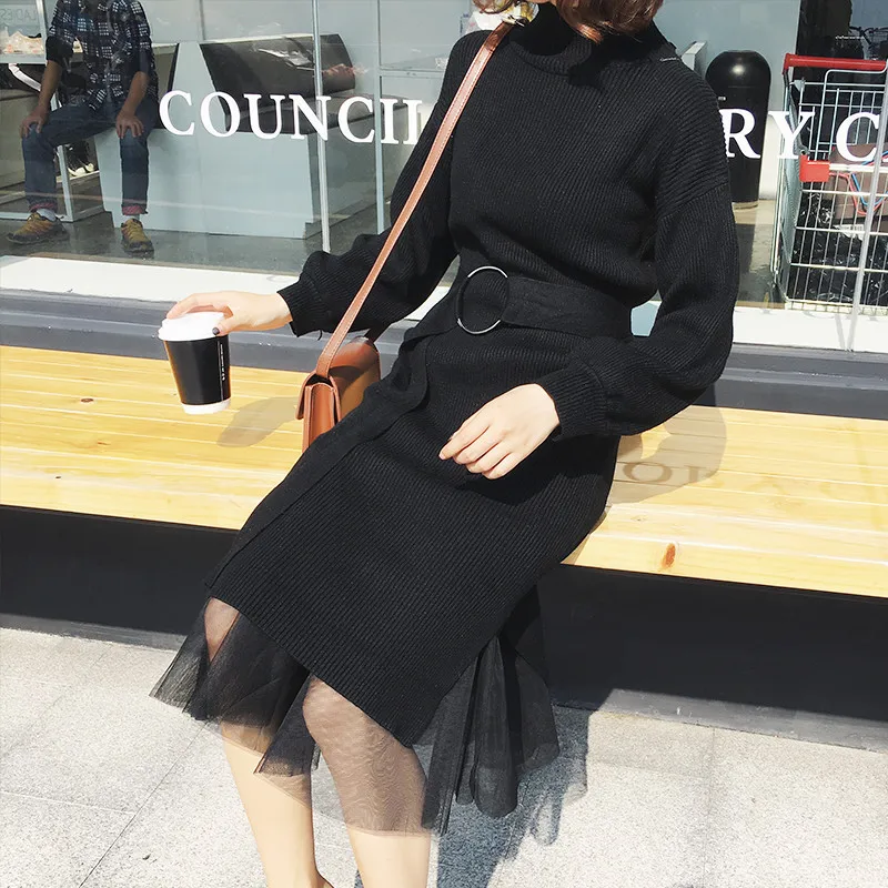 Водолазка новинка 2020 вязаное платье-свитер для женщин Осень-зима тонкие свитера