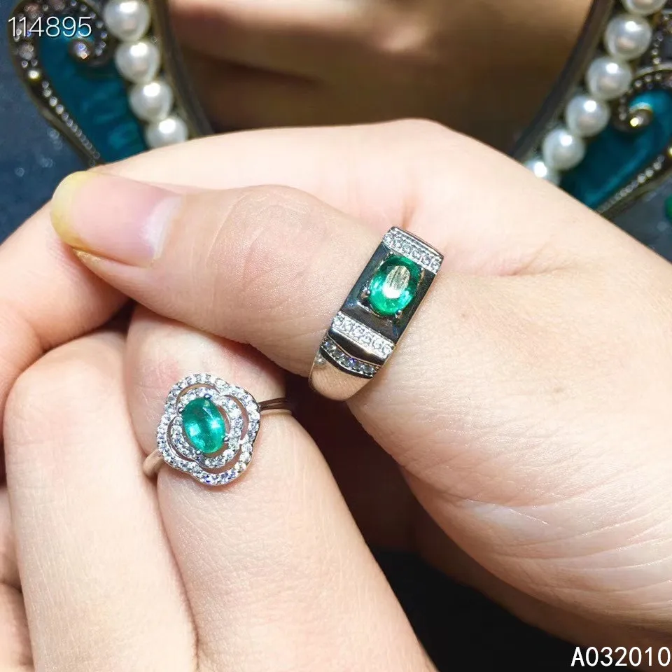 

Fine jewelry 925 sterling silver inlaid natural emerald Lover's luxury new women men MALE Miss female girl Couple ring