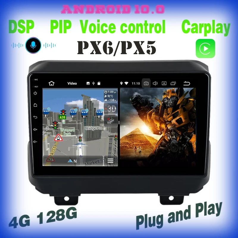 

PX6 Android 10,0 Автомобильный GPS Радио мультимедийный плеер для jeep wrangler 2018 2019 2020 с carplay 4 + 128 ГБ Голосовое управление Автомобильный плеер
