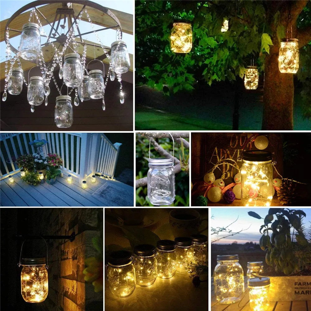 

Solar Fairy Cap Light with Handles Mason Jar Lid Lamp Copper wire string lights Outdoor Garden Christmas Wedding Party Decor