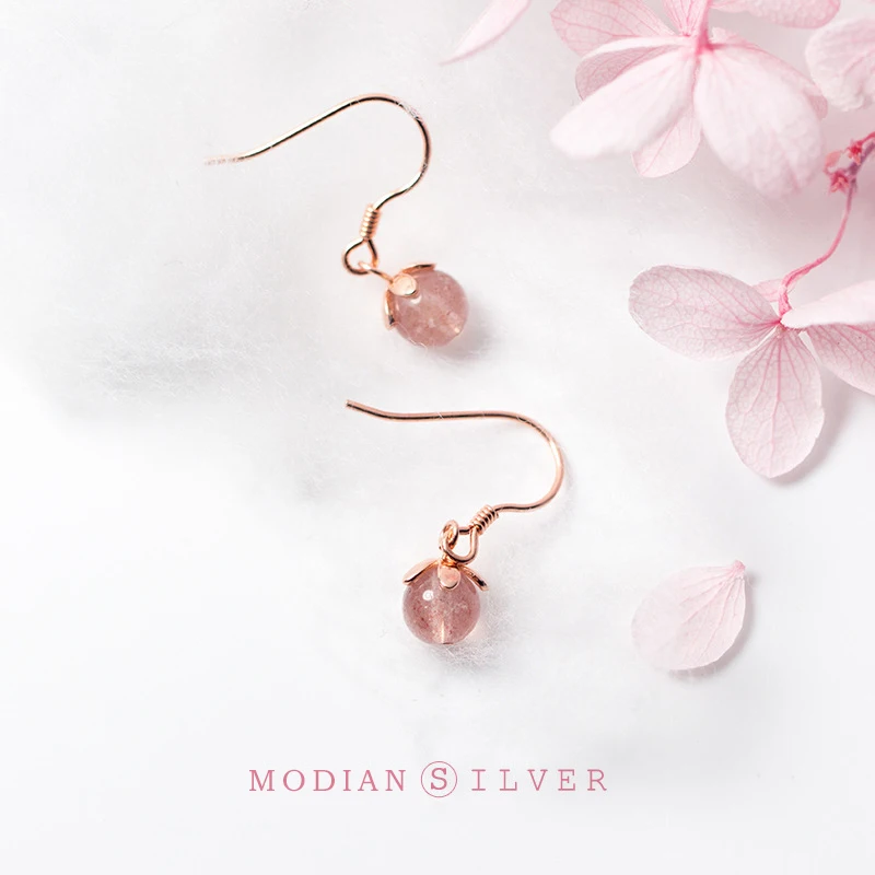 Modian 2019 Новый розовый Кристалл Шарм Висячие серьги Мода 925 стерлингового серебра