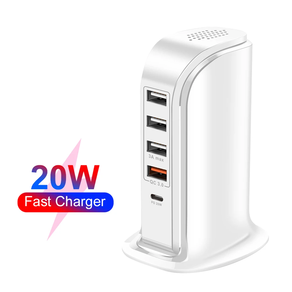 

PD20W + QC3.0 5 портов Type-C зарядный концентратор разветвитель адаптер для универсальной детской стены