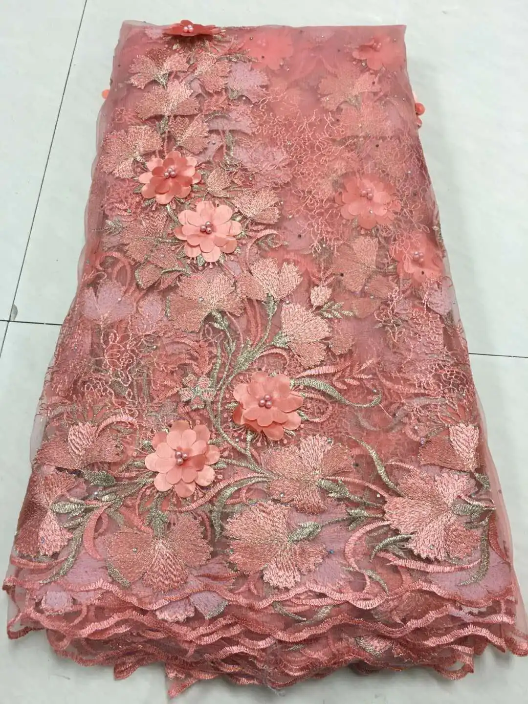 2020 новый дизайн французская кружевная ткань с 3D цветами из бисера африканская