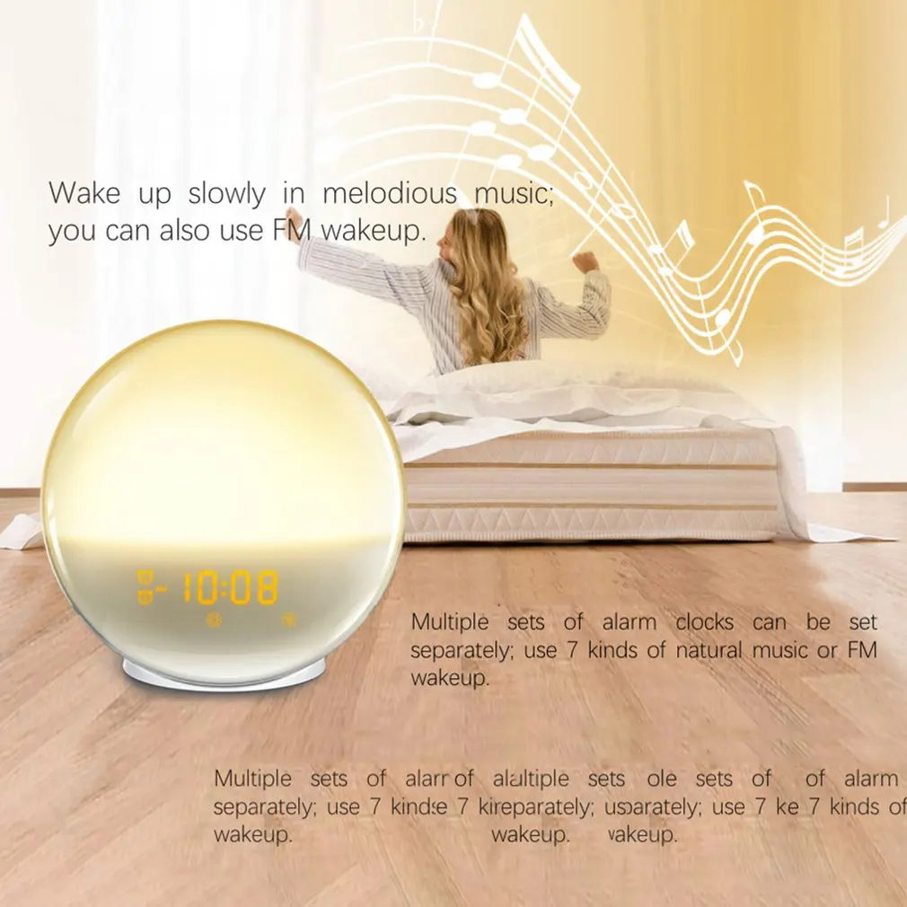 

WiFi Smart Wake Up Light Workday Alarm Clock With 7 Colors Sunrise Smart Life Tuya App Wake Up Light Clock