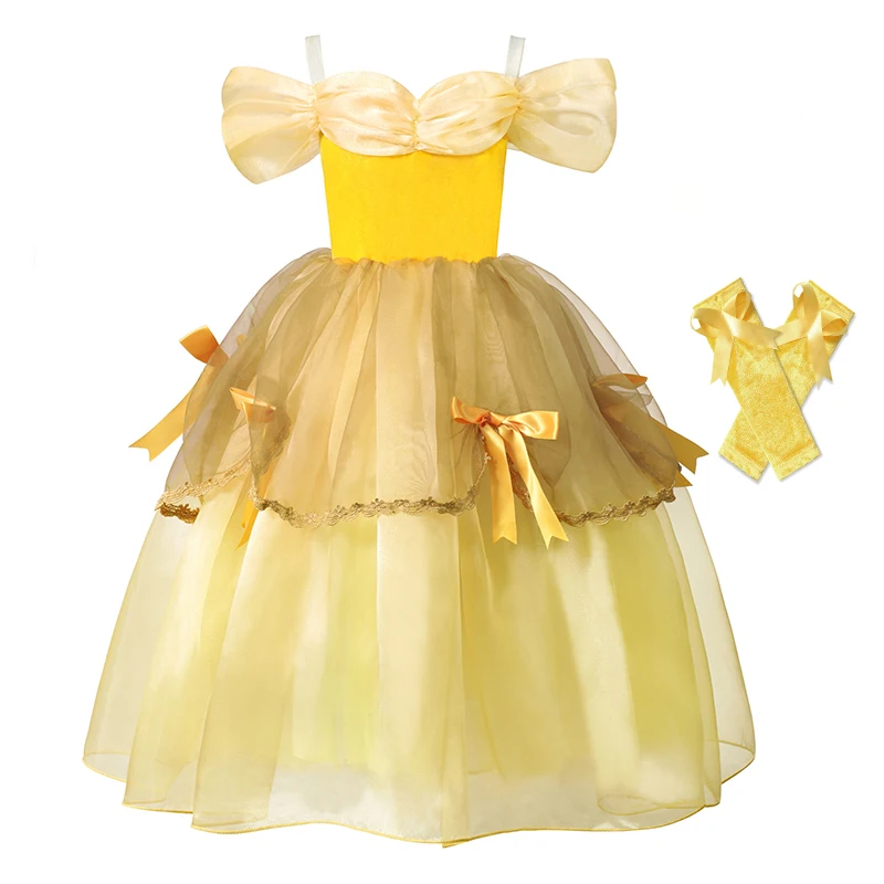 

Princess Belle Dress for Girl Costumes Kids Floral Ball Gown Child Cosplay Bella Beauty and The Beast Costume Fancy Party Dress