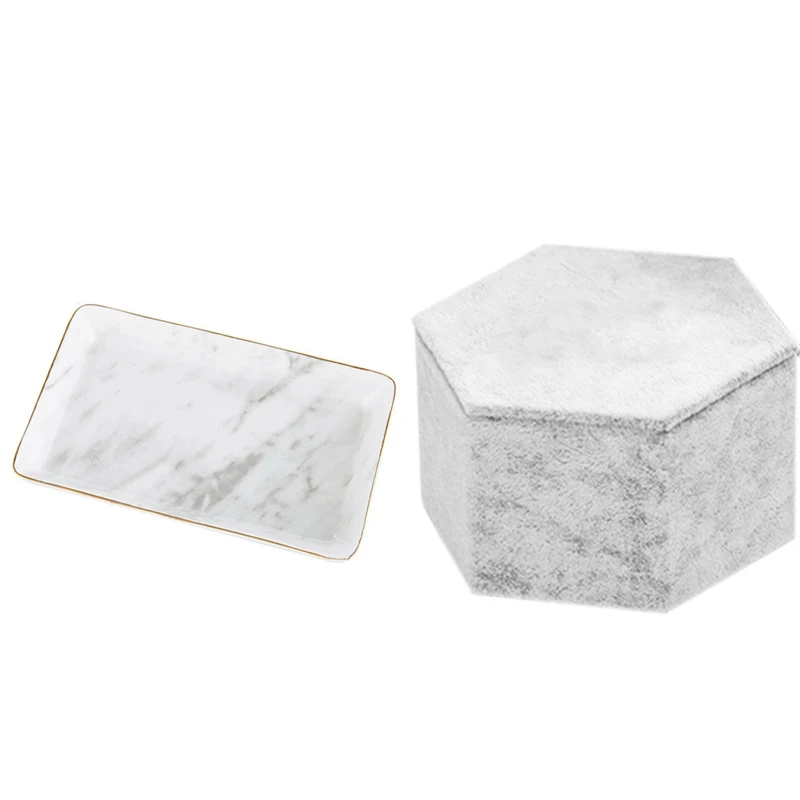 

Marble Ceramic Jewelry Tray Ring Necklace Display Desktop Storage Box & Earrings Necklace Display Rack Medium