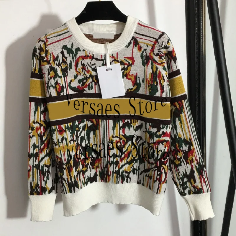

2021 luxury design high-end fashion women's Retro flower letter jacquard round neck top temperament Pullover knitted sweater