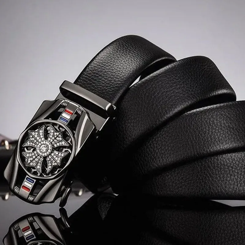 

Men Belt Leather Belts Automatic Buckle Lucky Rotatable Luxurious Fashion Superior Quality Classic Golden Silver Black
