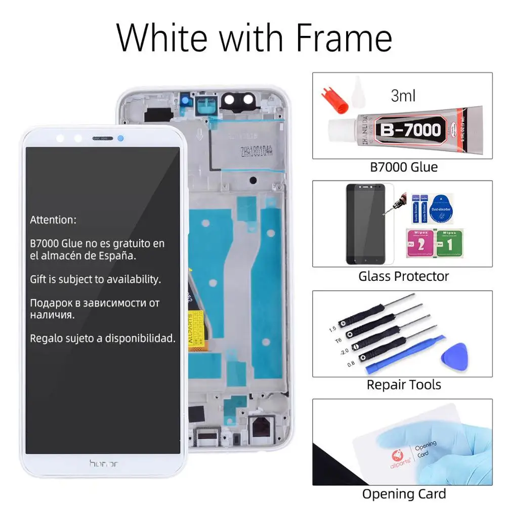 White with Frame Дисплей для HUAWEI Honor 9 Lite lld-al00 al10 tl10 LCD в сборе с тачскрином на рамке 5.65'' черный белый золото серый синий - Цвет: White with Frame
