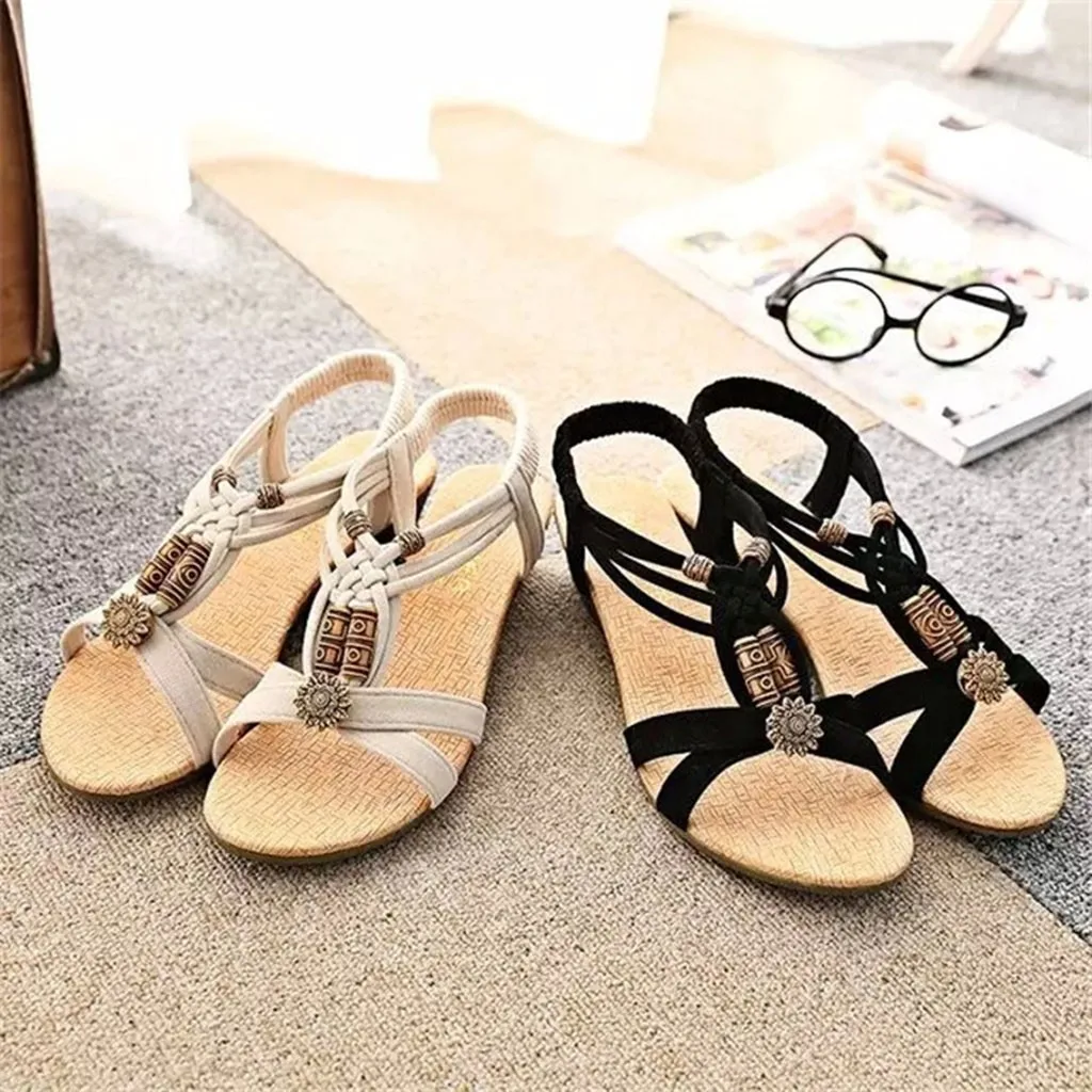 

Women Elastic Band Bohemia Girl High Quality Sexy Outside Sandals Ladies Shoes Open Toe Sweet Sandals Wedges Beach Shoes
