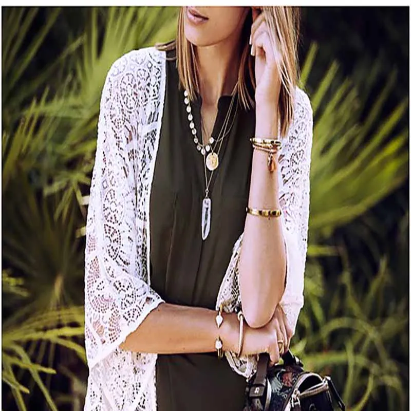 Lace Long Section Beach Dress Tassel Bikini Tunic Polyester Sun Protection Cardigan Female Swimsuit Outer Cover Ups For Woman