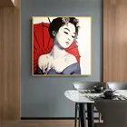 Красивая Картина на холсте с японской девушкой на стену, холст, плакаты и принты, уличная картина на стену для декора гостиной