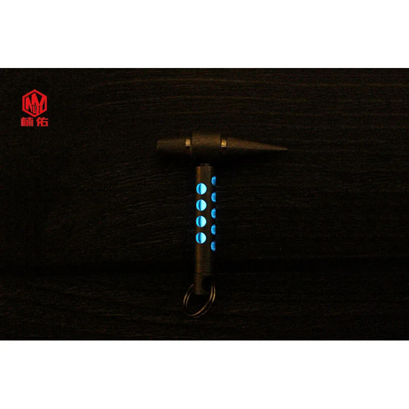 1PC Titanium Alloy Small Hammer Pendant Self-luminous Tritium Gas Tube EDC Luminous Keychain Necklace Pendant Signal Light