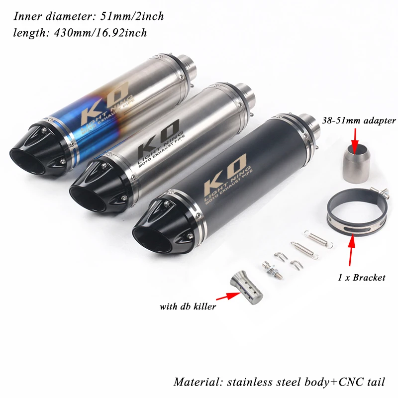Modified Motorcycle stainless steel Exhaust System For 38-51mm Exhaust Muffler Pipe With Removable DB Kille