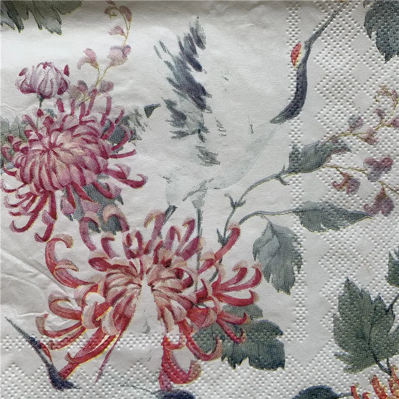 20 vintage napkin paper elegant tissue red flower chrysanthemum bird Crane handkerchief decoupage wedding birthday party decor | Дом и сад
