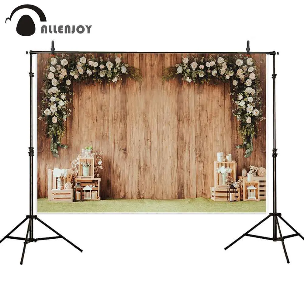 Фотообои Allenjoy с изображением деревянного пола искусственных листьев свадьбы