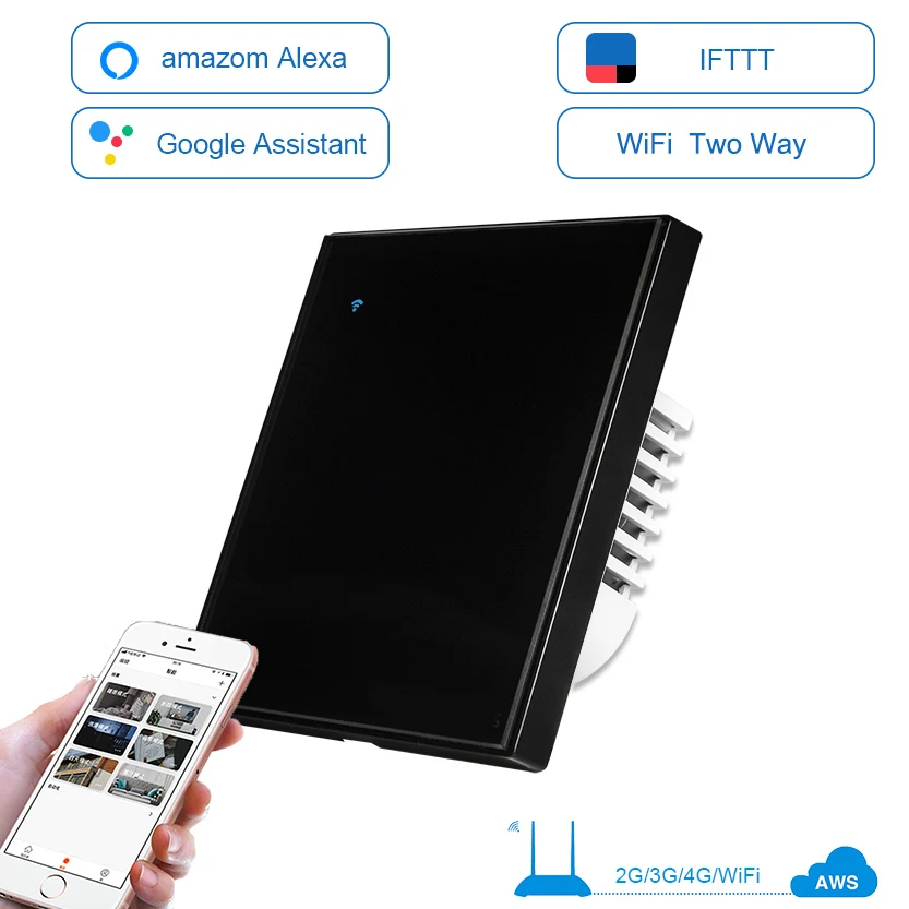 ЕС Великобритания 2 банды 1 2 способ настенный Wi-Fi адаптер беспроводной пульт дистанционного управления ламповое реле приложение сенсорное управление Wifi умный переключатель работа с Alexa - Цвет: black
