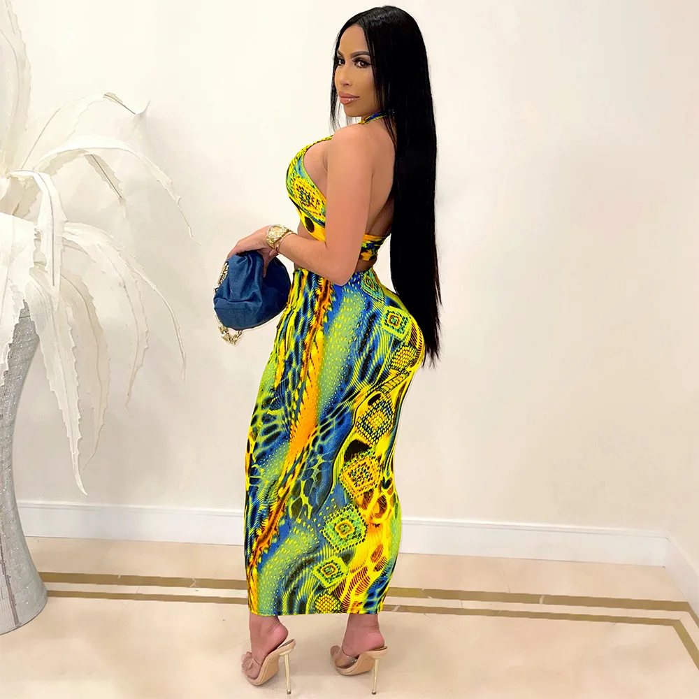 

Donsignet Women Skirt Set Summer Women's Print Chest Wrapped Conjunto Feminino Women Crop Top And Skirt Set Two Piece Outfits