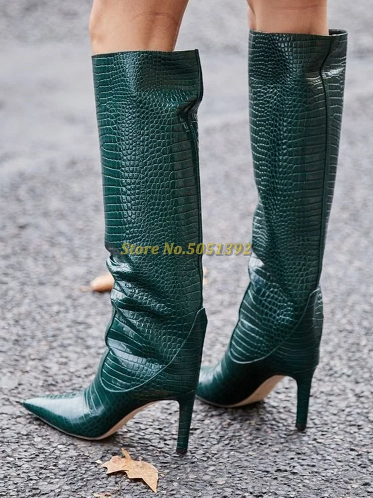 Thin Heel Knee High Boots Sexy Pointed Toe Women Dress Party Luxury Designer Winter Autumn | Обувь