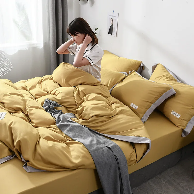 

Light Luxury and Simple Nordic Household Four-piece Sheet Duvet Cover Bed Bed Skirt Bed Sheet Washed Silky Silky Tencel Bedding