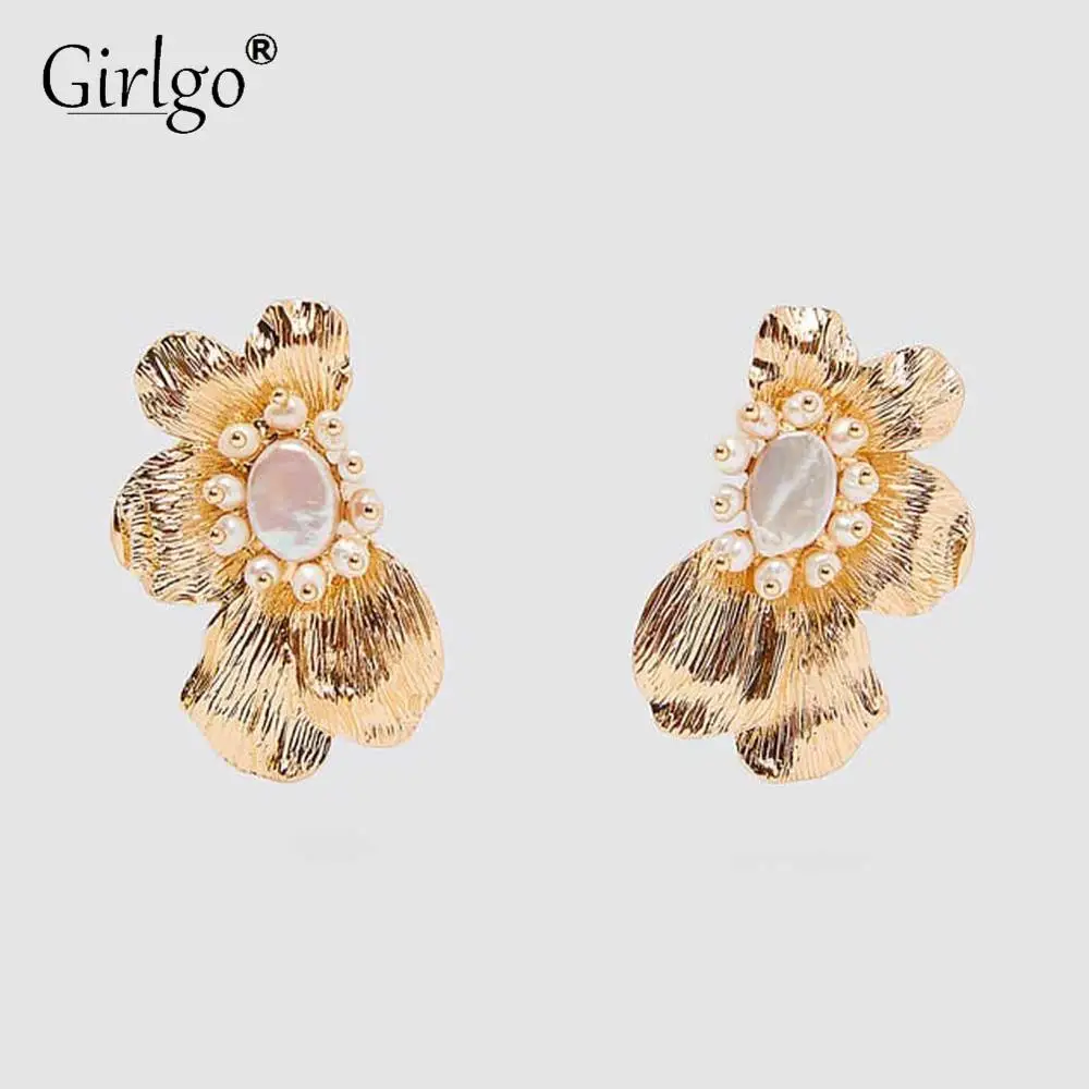 Girlgo ZA, Новое поступление, 6 стильных золотых цветов, серьги-капли для женщин, Винтажные висячие жемчужины, металлические серьги-подвески, ювелирные изделия