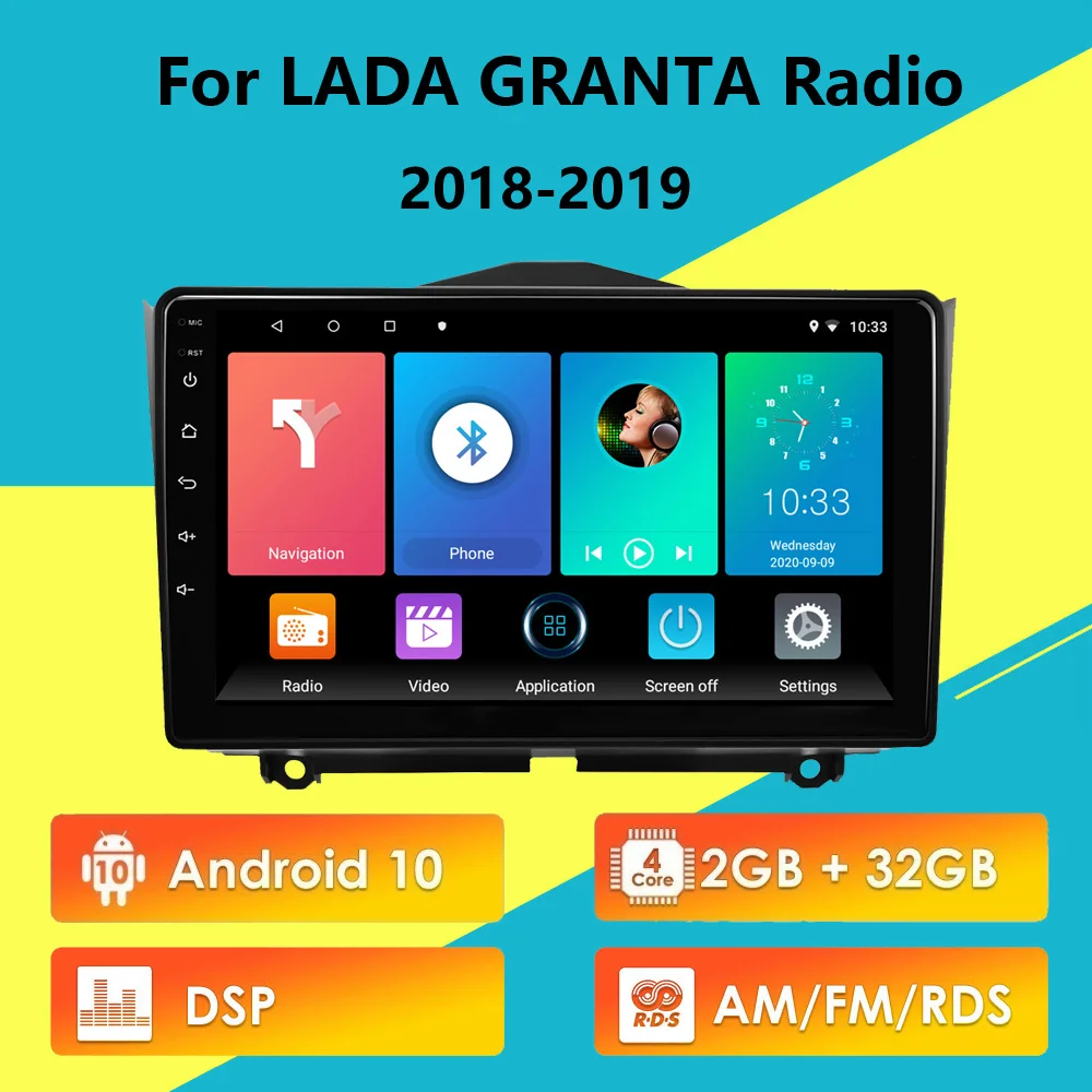 

For LADA GRANTA Radio 2018 2019 2 Din Android 10 DSP RDS Car Radio USB GPS WIFI Car Multimedia Video Player Bluetooth Autoradio