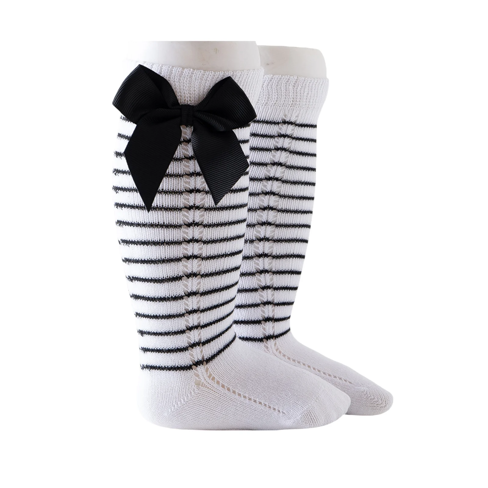 

Милые детские чулки, хлопковые носки в полоску для маленьких принцесс, утечки, длинные носки-трубы с бантом для весны и осени, 2021