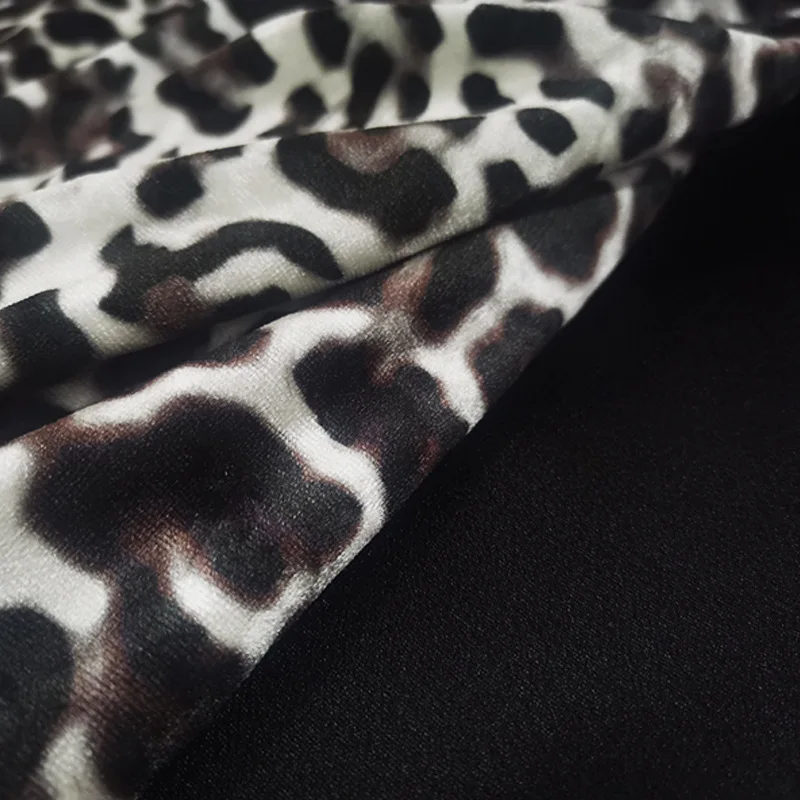 

Elegant Women Winter Dress Vintage Puff Sleeve Single Breasted Leopard Printed Corduroy Midi Dress