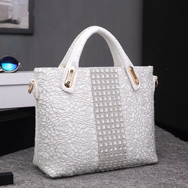 Big silver lace Роскошные модные женские сумки из крокодиловой кожи, женские сумки на плечо, белые стразы, сумки-мессенджеры - Цвет: Big silver lace
