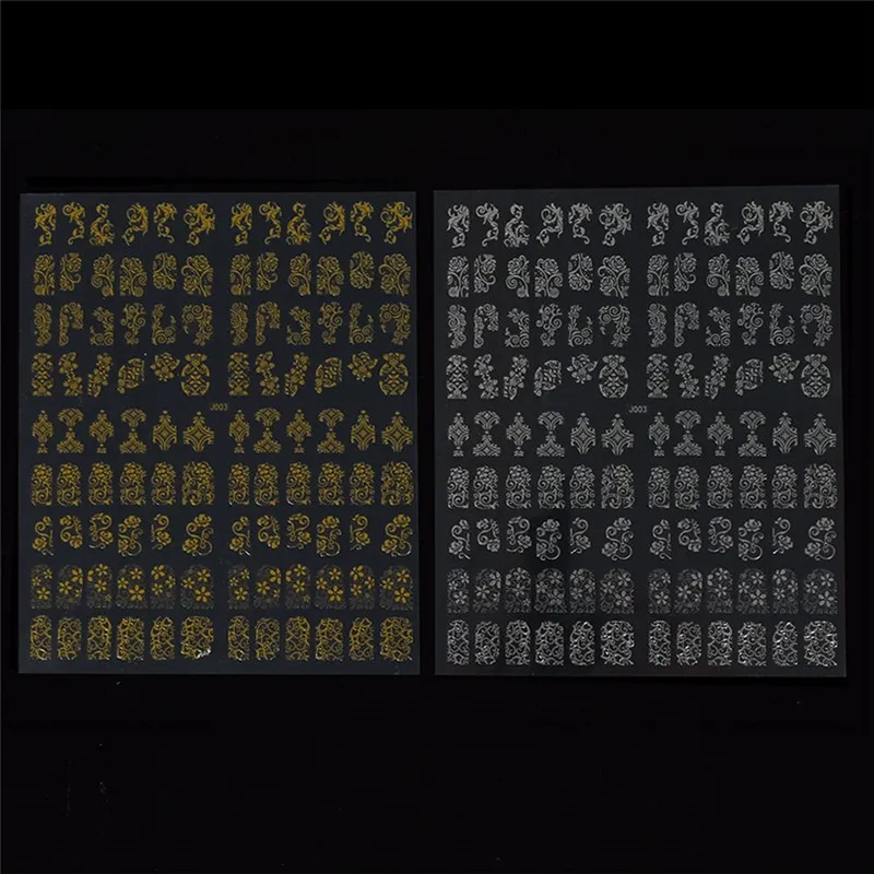 1 Sheet Silver Gold 3D Nail Stickers Creative Metallic Flowers Design Manicure DIY Patch Beauty Makeup Accessories | Красота и