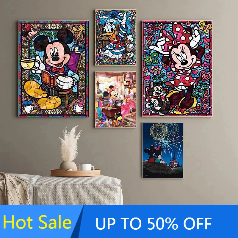 

Картина на холсте Disney, настенное искусство, постеры и принты в скандинавском стиле с Микки и Минни, Дональд Дак, декор для гостиной