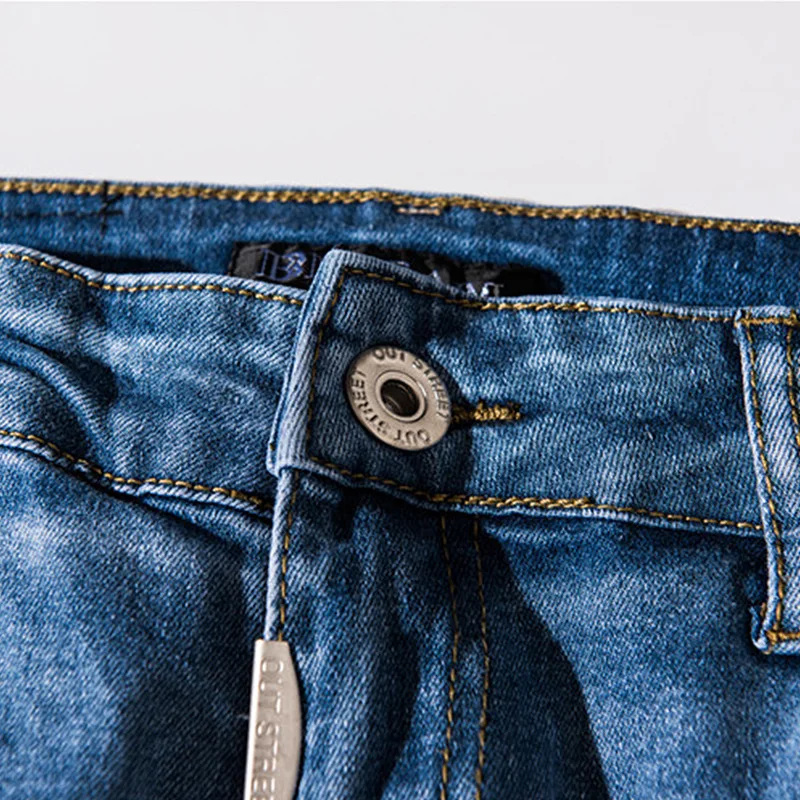 European/American New Fashion Brand Men's  Jeans Casual Slim Personality Beggar Ripped Trousers Split Zipper Male Denim Pants